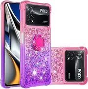 Monwutong Slim Phone Case for Xiaomi Poco X4 Pro, Shiny Bling Quicksand Effect TPU Bumper Case with Four Corners Protection Cover for Xiaomi Poco X4 Pro, Pink Purple