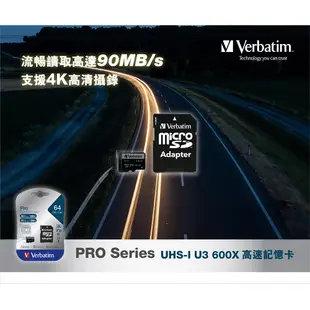 【Verbatim 威寶】MicroSDXC Pro 64GB V30 U3 UHS-I 4K記憶卡(47042)