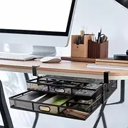 JINGIHE Under Desk Drawer Organizer, Under Desk Storage with 2 Slide Out Drawer, Large Clamp-on No Drilling Desktop Storage, Adjustable Size of Dividers Drawers for Office, Home, Workspace, Cabinet