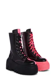 [Club Exx] Ruin and Rebellion Combat Boots - Black/Pink
