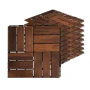 Acacia Hardwood Interlocking Deck Tiles - Walnut Grid - 12"×12" 9pcs - Floo