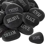 XSHEEP 12PCS DIY Rocks for Engraved Inspirational Polished Garden Stones, Natural Encouragement Personalized Healing Decor River Stone - Unique Friends Arts Crafts (Different Words) (Black)