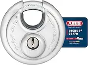 ABUS Diskus Padlock 26/70 - Weatherproof - with Drill and Pull-Protected Cylinder Security Level 8 - Silver