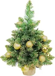 Aimmop Table Top Christmas Tree 24 inch with Gold Ornament Balls Spruce Battery