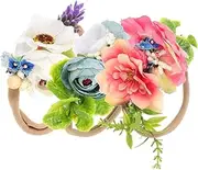 [HONMEET] Elastic Baby Headband Camellia Flowers Floral Headbands Wreath Sets Stretchy Head Band for Baby Girls for Party Birthday Christmas