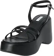 [EVOL] Evor Women's Sandals, Platform Wedge Line Design Sandals, Small, Black, S
