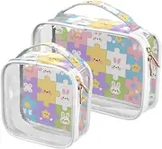 [sanluoli] 2 Pack clear Cute Cartoon Childish Pattern small toiletry bag TSA approved reusable makeup bag organizer Men’s shaving kit, cute cartoon childish pattern