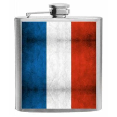 France Flag Stainless Steel Hip Flask 6oz