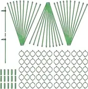 Garden Plant Support - 30 Flower Support Stakes for Gardening Accessories | Single Stem Plant Support with Plant Clips and Connect Pipe Garden Plant Support Stakes for Supporting Plant Stems Helves