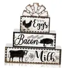 4 Pcs Farmhouse Wood Stacking Blocks Cow Rooster Pig Tiered Tray Decor Rustic
