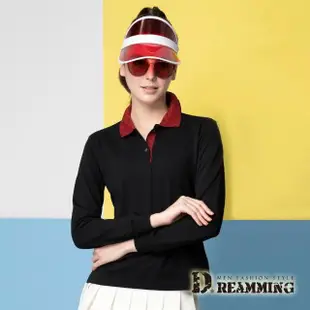 【Dreamming】MIT品味條紋領網眼長袖POLO衫 透氣 機能(紅色/黑色)