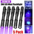 5PCS 395nm UV Light Blacklight 3W Mini LED Flashlight Penlight Clip Pen Torch US