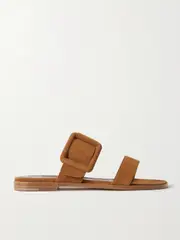 [Manolo Blahnik] Manolo Blahnik - Tituba Buckled Suede Sandals - Tan - IT40 IT 40 Brown
