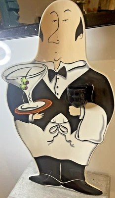 Mud Pie Tracy Flickinger Bartender Waiter Butler Ceramic Serving Tray Hand Craft