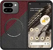 [FLURIKA] Magnetic Case for Google Pixel 9 Pro Fold Case Compatible with MagSafe Charger Carbon Fiber Slim Ultra Thin Aramid Fiber Anti-Scratch Shockproof Rugged Phone Case, Black&Red
