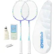 Badminton Racket Set with 2 Carbon Fiber Rackets, 3 Shuttlecocks, 2 Replaceme...