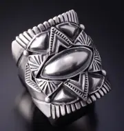 Size 10-3/4 Silver Navajo Handmade Concho Star Ring by Derrick Gordon 4C31T