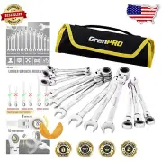 Professional 13-Piece Chrome Vanadium Flex-Head Wrench Set with Roll-Up Pouch