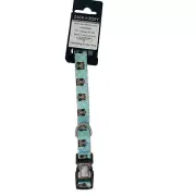Zack & Zoey Hoot & Howl Owls Dog Collar Aruba Blue 5/8" Adjusts 14"-20"