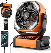 20000mAh Camping Fan with LED Light, Auto-Oscillating Desk Fan with Remote & Hook, Rechargeable Battery Operated Tent Fan, 4 Powerful Speeds 4 Timers USB Fan for Camping Jobsite Hurricane Emergency