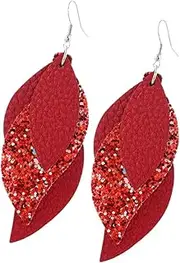 [WOFASHPURET] Leather Ear Drop Tassel Earrings Glitter Hoop Earrings Ear Jewelry Boho Earrings Retro Earrings Brooch Leaf Drop Earrings Bohemian Earrings Personality Women's Board