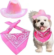 AWOCAN Dog Cowboy Hat Dog CatCostume Bandana West Cowboy Accessories for Pet Metallic Space Shiny Cowboy Hats (Pink)