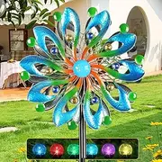 MLKNK Wind Spinners for Yard and Garden - Wind Sculptures & Spinners, 75 Inch, Navy Blue, Kinetic Art with Solar Powered Multi-Color Glass Ball Light