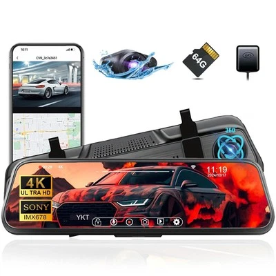 4K Mirror Dash Cam, Rear View Mirror Camera for Car with 2K Camera and 64GB C...