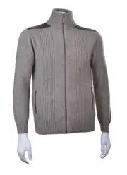 Mocha Possum Merino Front Rib Leather Trim Jacket