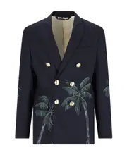Palm Angels Palm Tree Printed Double Breasted Jacket IT48 Black