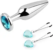 Metal Couples Pleasure Butt Plug with Jewelry Base Luxury Butt Plug Adjustable Nipple Clamps Nipple Ring Set Sex Toy