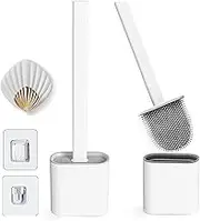 Silicone Toilet Brush and Holder Sets [2 Pack] Soft Flat Silicone Cleaning Bristles, No-Slip Long Handle, Bendable Deep Cleaner Toilet Bowl Brush Head, Wall Mounted, No Scratch, Leak Proof