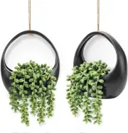 Der Rose 2 Pack Fake Hanging Plants Artificial Succulents Indoor Black