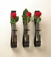 Contemporary Black Iron Glass Billow Wall Mount Stunning Vase Trio Home Decor