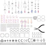 214Pcs DIY Suncatcher Making Kits for Adults, Crystal Suncatcher Kits, Stained Glass Window Hanging Sun Catcher Kits, Colorful DIY Chandelier Crystal Prisms with Chain Pendant for Home Office (B)