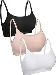 [Boao] 3 Pieces Mini Camisole Bralette Wireless Padded Bra Tank Top Bra Seamless Sports Bra with Straps for Women Girls - Black - S, M, L, XL, XXL