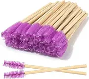 MyAoKuE-UP 100 Pack Bamboo Handle Mascara Wands Disposable Eyelash Brushes Eco-friendly Lash Extension Tool, Purple