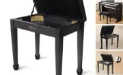Piano Bench with Storage, Piano Stool and Padded Cushion, Solid Wood Keyboard