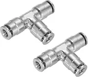 uxcell 4mm OD Tee Push to Connect Tube Fittings Nickle-Plated Brass Quick Connect 3 Way Union Tee Air Line Fittings, Silver 2Pcs