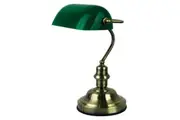 Oriel OL99441AB | Bankers Switched Antique Brass With Green Glass Shade