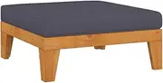 Sectional Footrest Outdoor Patio Furniture, Garden Bench Dark Grey Cushion - Solid Acacia Wood for Porch, Pool, Deck Seating
