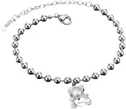 Teddy Bear Waterproof Titanium Bracelet, Razzberry Jewellery for Girls' Womens', I Love you Engraved, 16.5cm Plus 3cm extension, included Gift Pouch
