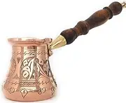 The Silk Road Trade - PC Series (Small) - Thickest Solid Copper Engraved and Hammered Turkish Greek Arabic Coffee Pot Wooden Handle, Heavy Duty Stovetop Coffee Maker, Jazzve, Cezve, Ibrik (6 fl oz)