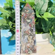 741g Natural Ocean Jasper Obelisk Quartz Crystal Wand Point Reiki Healing Tower