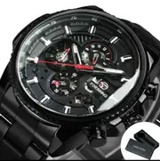 Forsining Sports Mens Mechanical Wristwatches Multifunction Sub-Dials Luminous Hands Military Automatic Watch Luxury Steel Strap