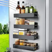 BIETCR Magnetic Spice Rack Organizer for Refrigerator and Microwave Oven, Metal Kitchen Shelf Space Saver (4 Pack Black)