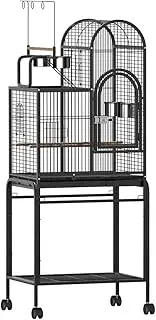 i.Pet Bird Cage, 60 x 42 x 153cm Large Guinea Pig Pet Birds Parrot Ferret Cages Aviary Budgie Finch Canary Stand Toys, Black 2 Perch with Wheel + Slide-Out Removable Tray and Top