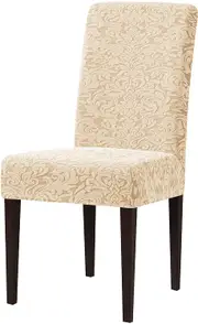 Jacquard Damask Dining Chair Slipcovers Stretch High Back Chair Protector for Kitchen (2/4/6/8pcs, Linen)