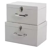 NESTING SUITCASES Mini Grey Silver Set 2 Suitcase Gift Box toy storage hamper
