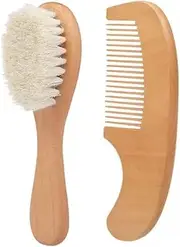IWOWHERO Newborn Present Set Comb Brush Set Bathing Brush Hair Comb for Babies Wood Handle